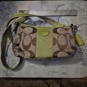 Coach Signature Convertible Hobo Tan And Green